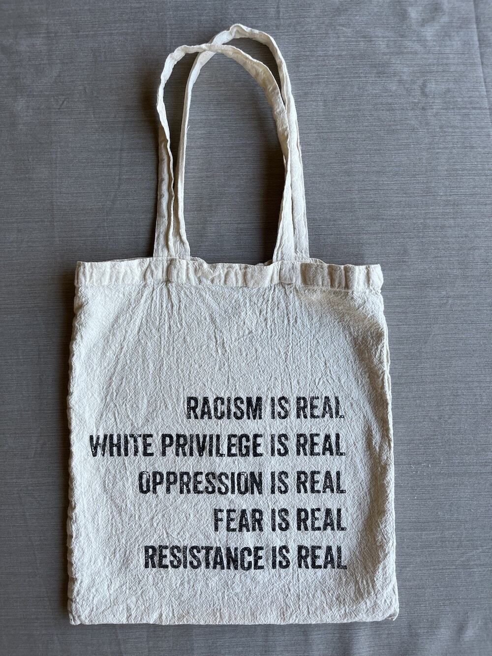 Anti-Racism Statement Linen Tote Bag 13x12 White Canvas Shoulder Book Bag
